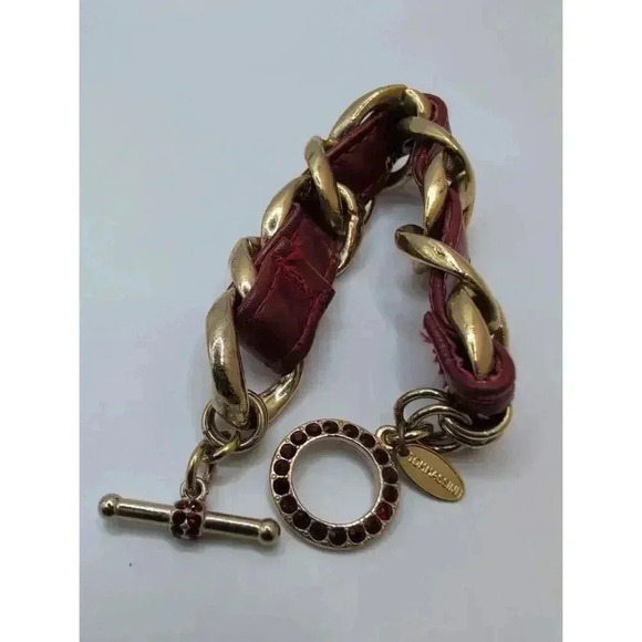 Tommassini Red Leather GoldTone Chain Crystal Embellished Bracelet - Picture 2 of 5